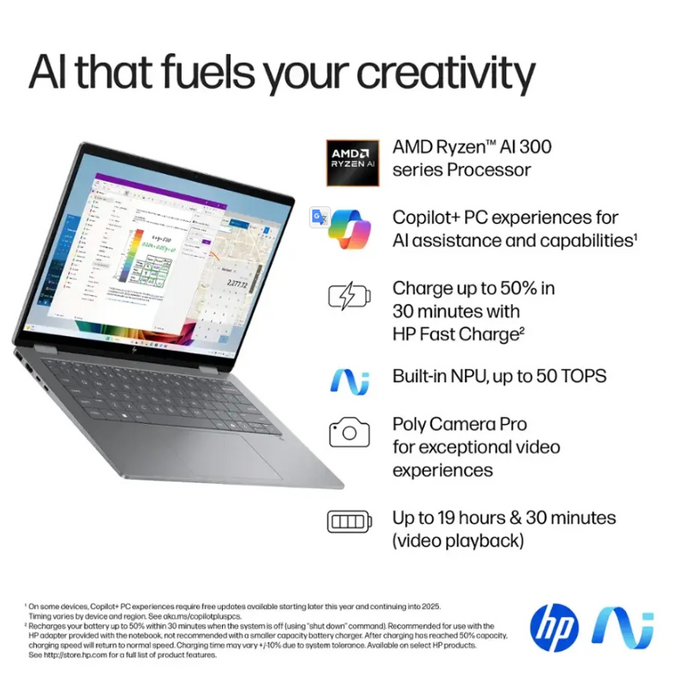 HP - OmniBook X Flip 2-in-1 - Copilot+ PC - 14" 2K Touch-Screen Laptop - AMD Ryzen AI 5 - 16GB Memory - 512GB SSD - Meteor Silver