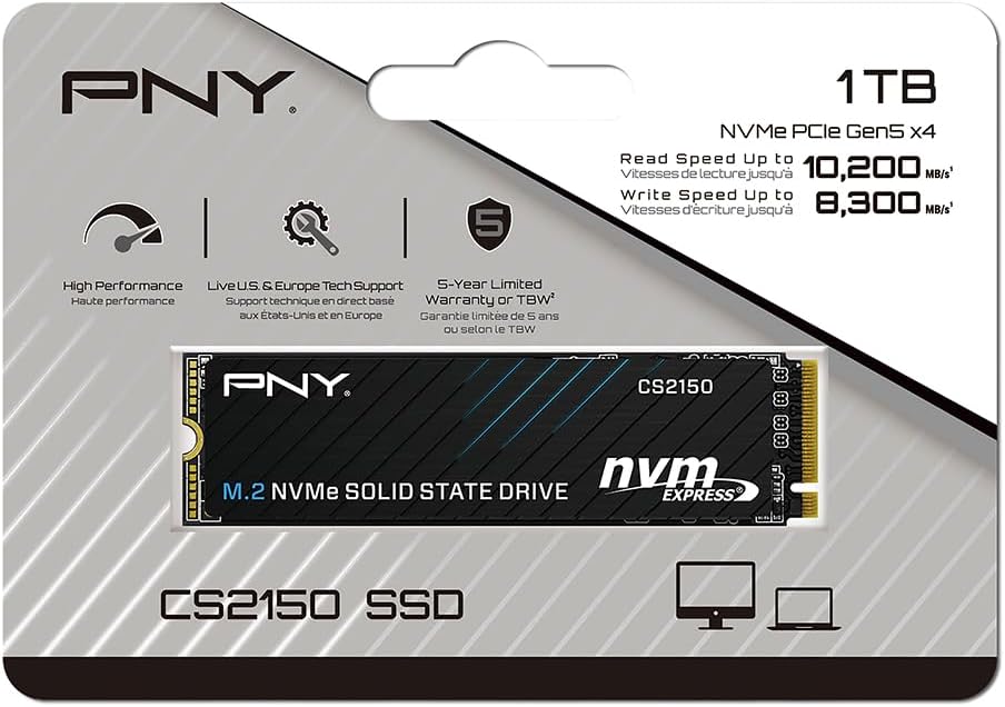 PNY CS2150 M.2 2280 1TB PCI-Express 5.0 x4 3D NAND Internal Solid State Drive (SSD) M280CS2150-1TB-TB