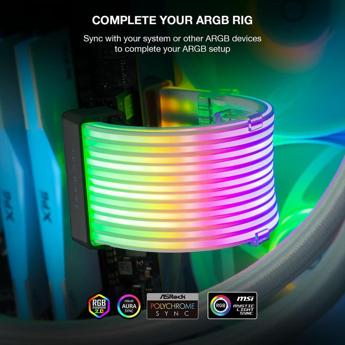 TECWARE Flex RGB Cable Cover Kit | Compatible with 24-Pin Motherboard and 8-Pin/16-Pin GPU | ARGB PSU Cable Extension with 5V 3-Pin Sync | RGB Lighting Kit for PC Cables | Black