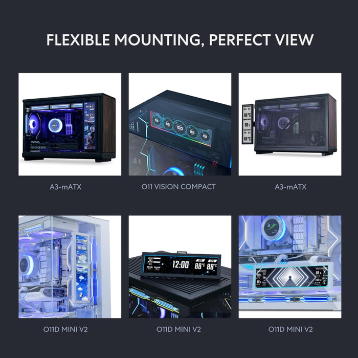 Lian Li 8.8" Universal Screen for PC - Adjustable Mounting for Any Computer Setup - Customizable ARGB Frame - PC Temperature Display Panel - LCD Screen Display - Mini Monitor - SM088X (US88 v1 Black)